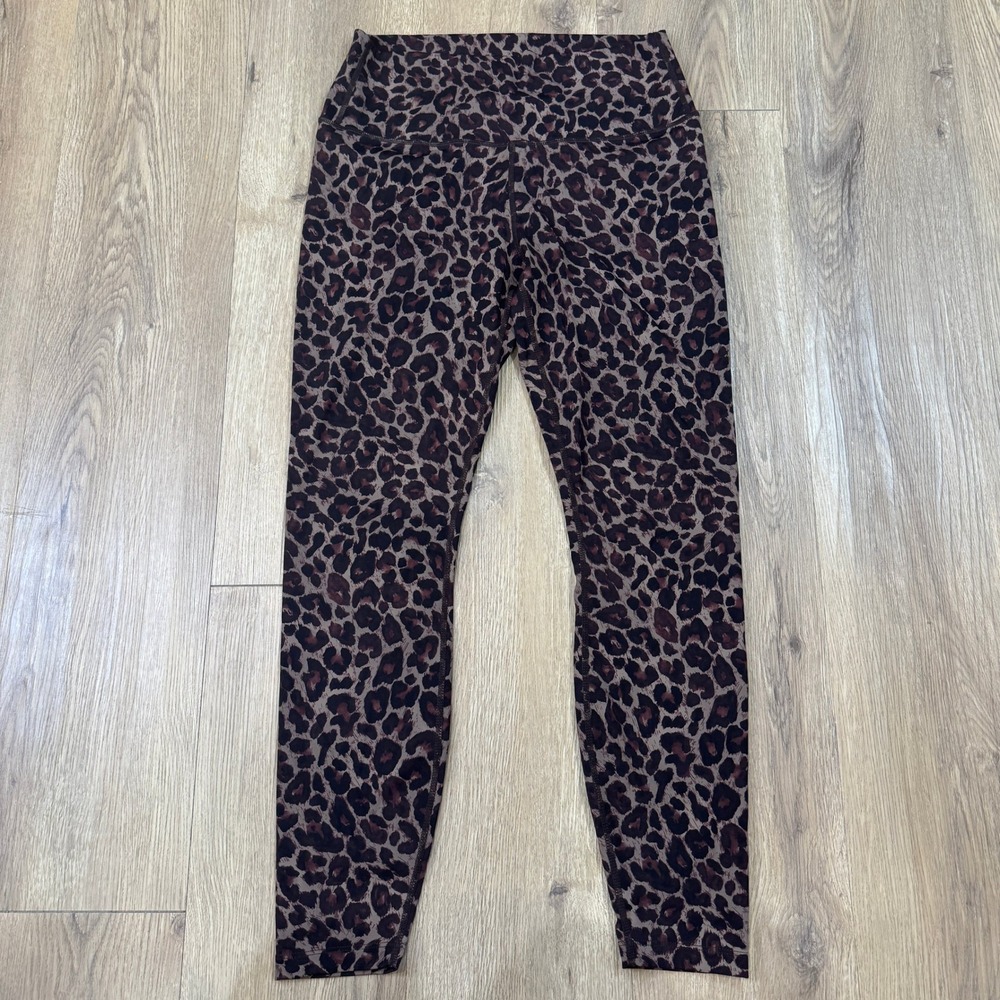 Varley High Rise Leopard Print Activewear Leggings Brown Black Size Medium EUC
